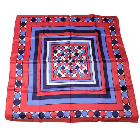 Square Scarf Blue Red Japan Acetate Womens Soft Vintage Geometric USA 24 Inch - Picture 1 of 7